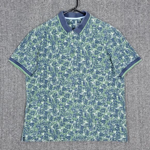 Lands End Polo Shirt Mens Large Blue Green Floral Short Sleeve Traditional Fit - Picture 1 of 12